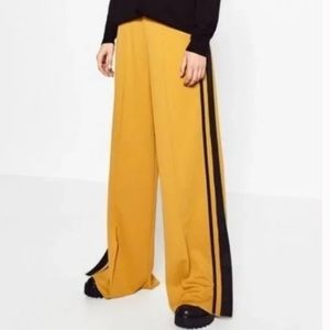 Zara S Wide Leg Mustard Yellow Pants Black Racer Stripe
